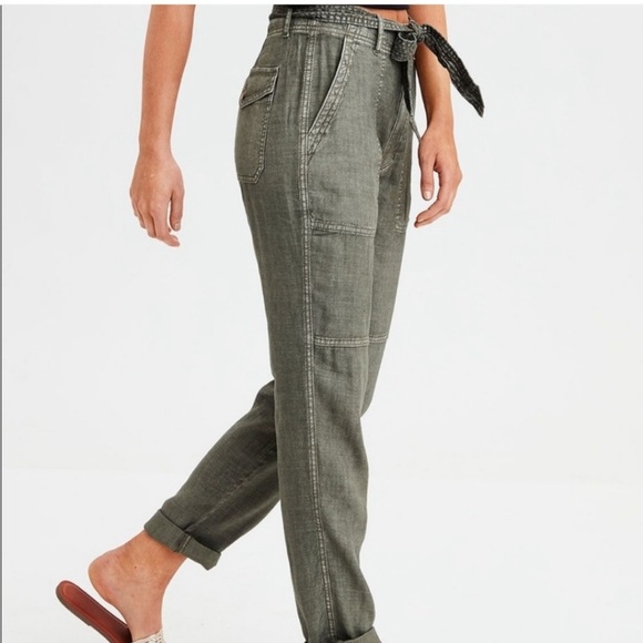 American Eagle Outfitters Pants - AE American Eagle Linen Viscose Green hi rise Tapered Pants 8 Regular